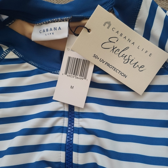 CABANA LIFE Exclusive Road Map Blue/White Stripe Long Sleeve Swim Unisuit Sz Med - Picture 4 of 7